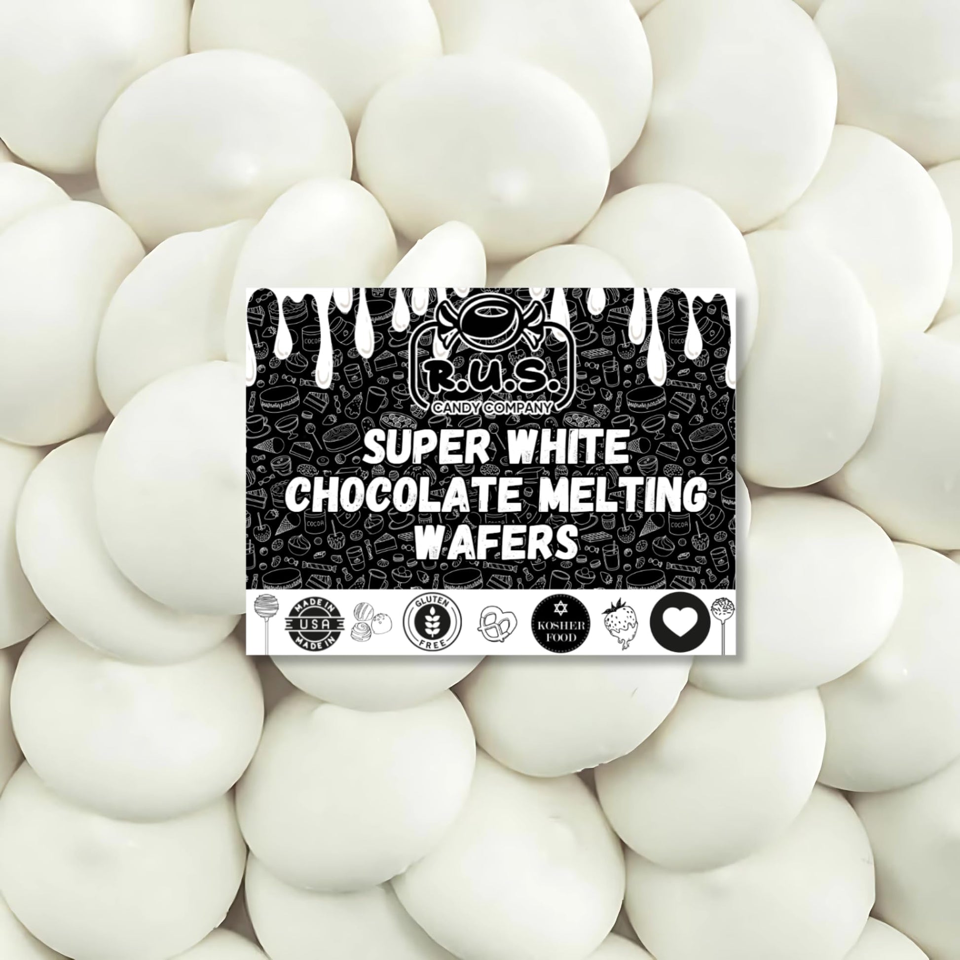Super White Chocolate Melting Wafers 16oz (1 lb) by RUS Candy Company Perfect for Dipping  Coating  Baking  Molding & More