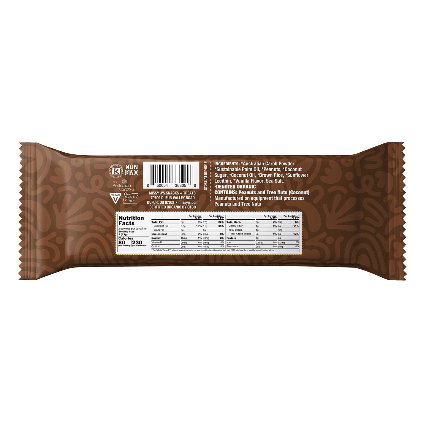 Missy Js Organic Carob Peanut Butter  , Vegan, Gluten-Free, 3 Pack, 1.38 Oz