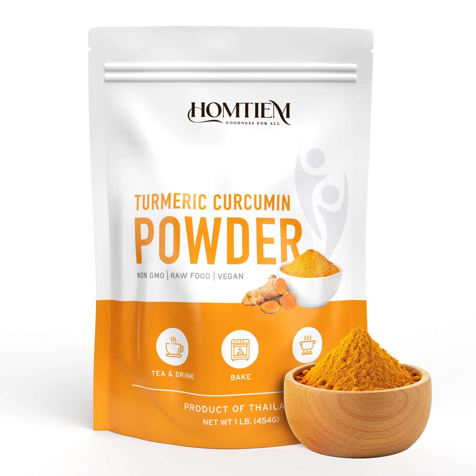 HOMTIEM Organic Turmeric Root Powder, Superfood, Vegan, Gluten Free, Non-GMO, 2 LB