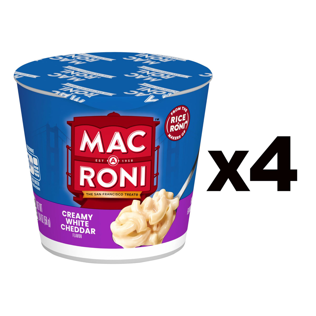 Mac A Roni Quick Cook Macaroni and Cheese Cups, Creamy White Cheddar, 2.04 Oz Cups, 4 Pack