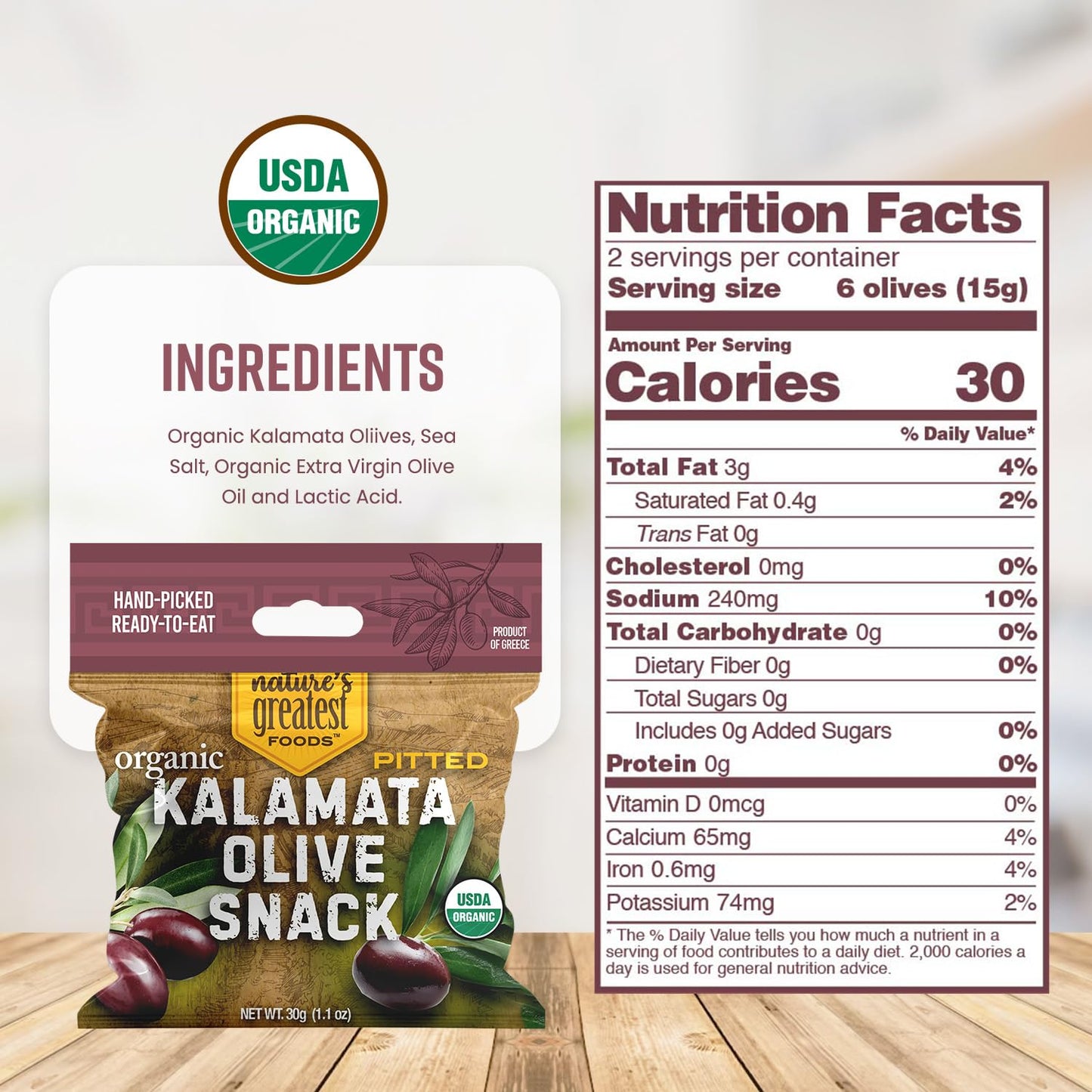 Organic Kalamata Pitted Olive Snack By Nature’S Greatest Foods – 1.1 Oz – Ready To Eat, Freshly Seasoned, Low Calorie & Nutritious, Gluten Free, Kosher, Product Of Greece (Pack Of 24)