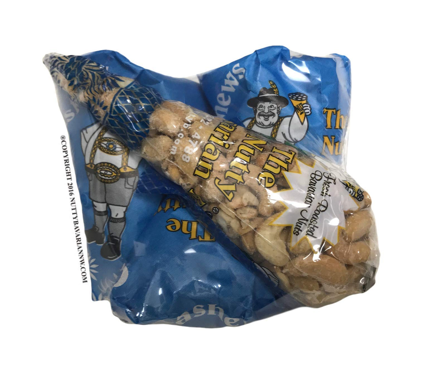 The Nutty Bavarian Glazed & Salted Cashew Assortment - 4 Cone Pack (3 Cinnamon Glazed, 1 Lightly Salted) - Blue/Clear Blue