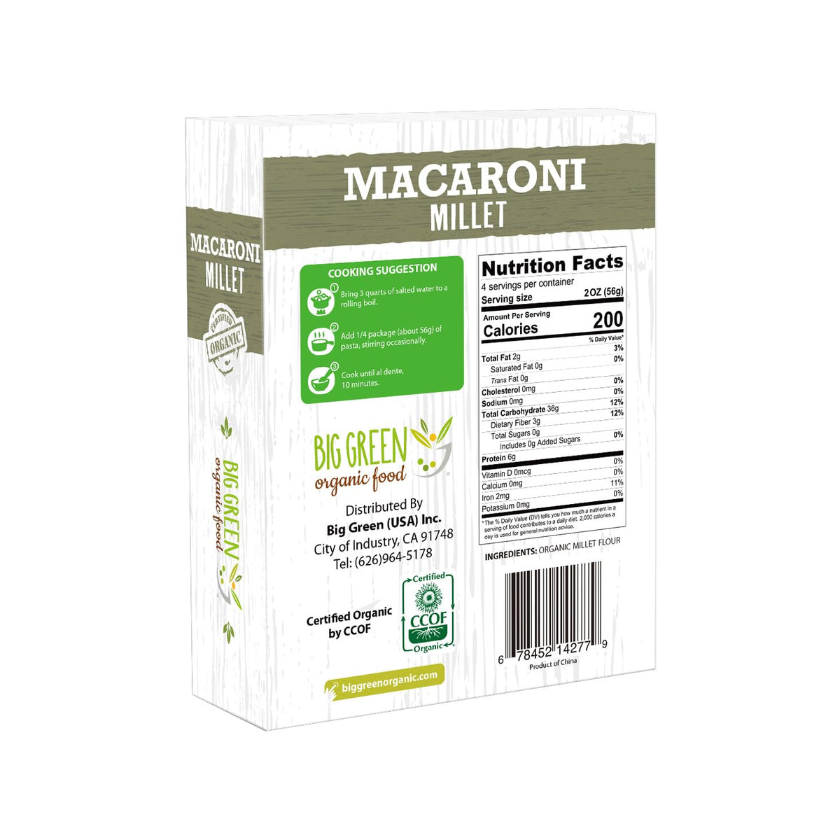 Big Green Organic Food- Organic Millet Macaroni (Elbows), Gluten-Free, Lectin-Free, Non-Gmo, Vegan, Wheat And Rice Alternative, 8.8Oz (1)