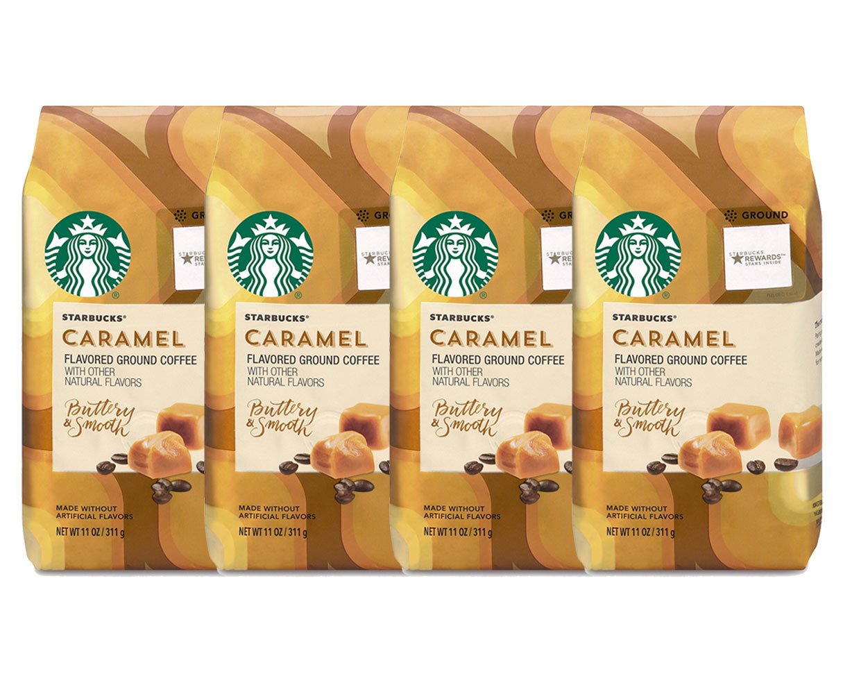 Starbucks Flavored Ground Coffee, Caramel, 11 Ounce (Pack of 4)