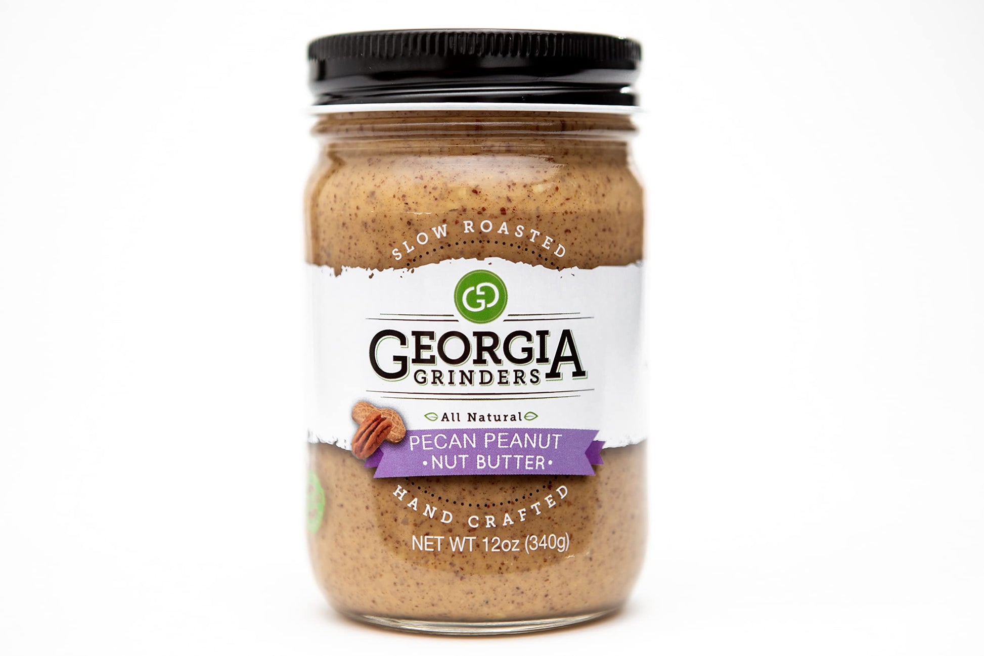 Georgia Grinders Pecan-Peanut Nut Butter 12oz (2 ct); Made Using Non-GMO Georgian Grown Peanuts and Pecans, Vegan, Kosher, Glute