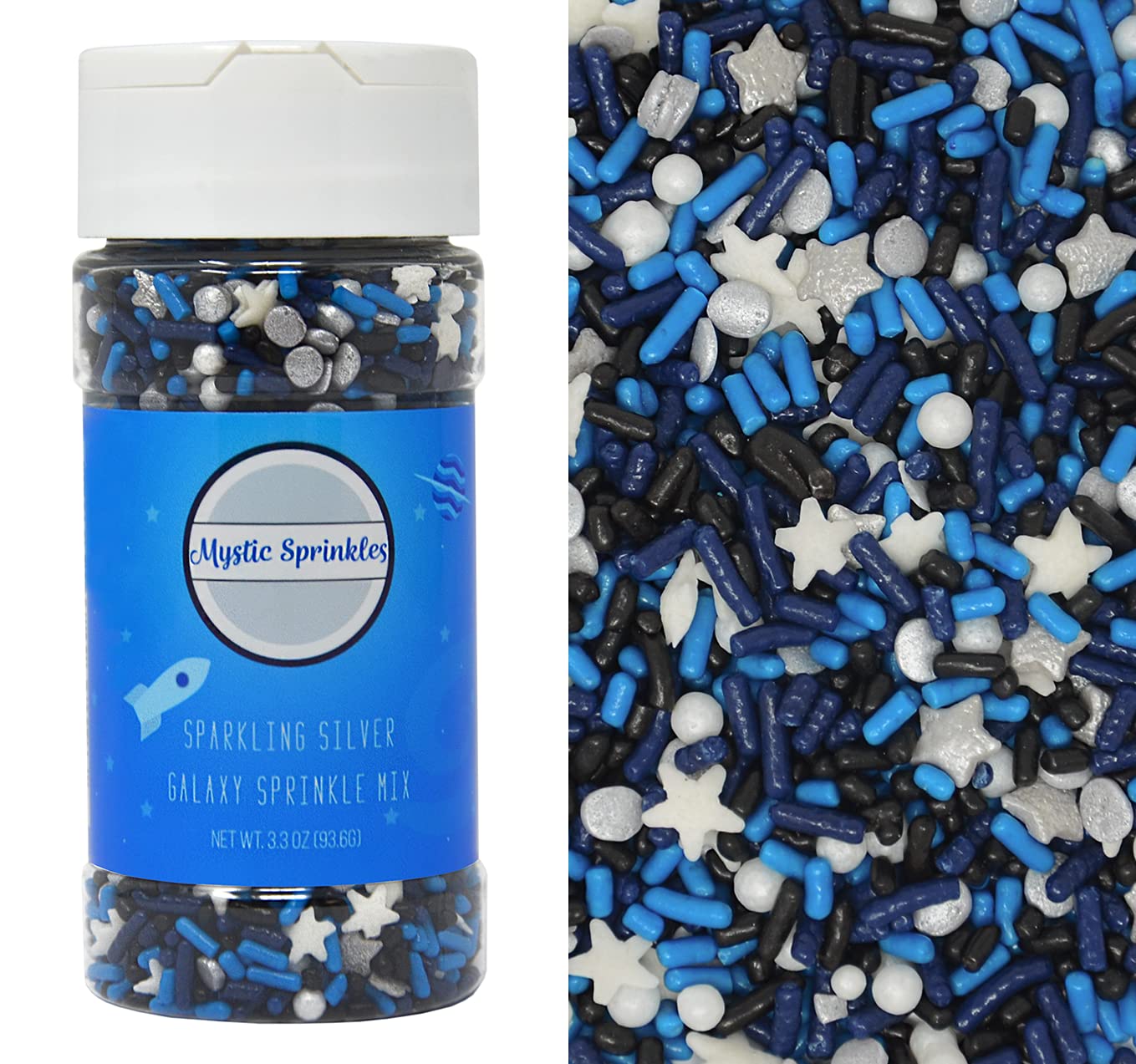 Mystic Sprinkles Sprinkle Mixes (Sparkling Silver Galaxy Sprinkle Mix 3.3Oz)