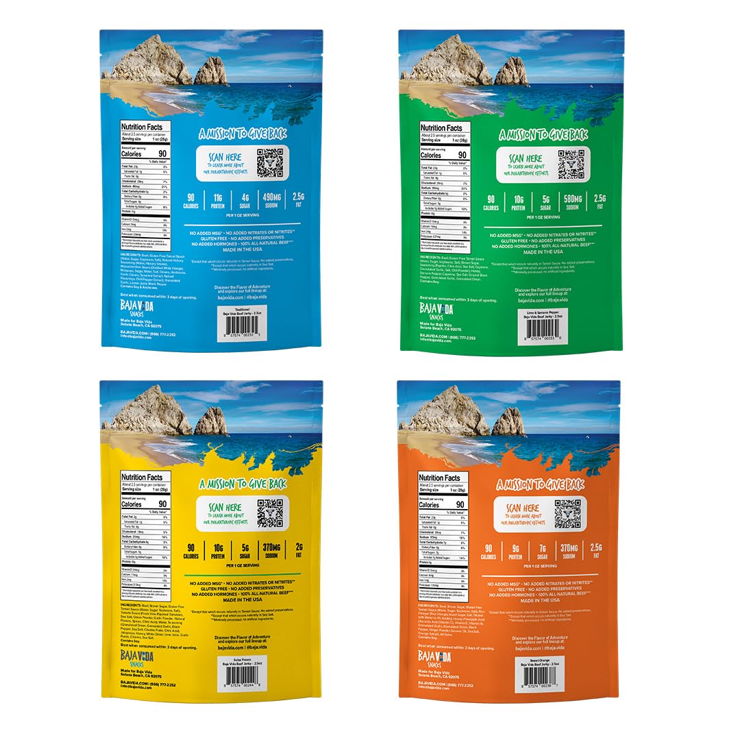 Baja Beef Jerky Snack Pack - Jerky Variety Pack, Beef Jerky Gifts For Men, Beef Jerky Sampler, Craft Jerky, Beef Jerky Assortmen