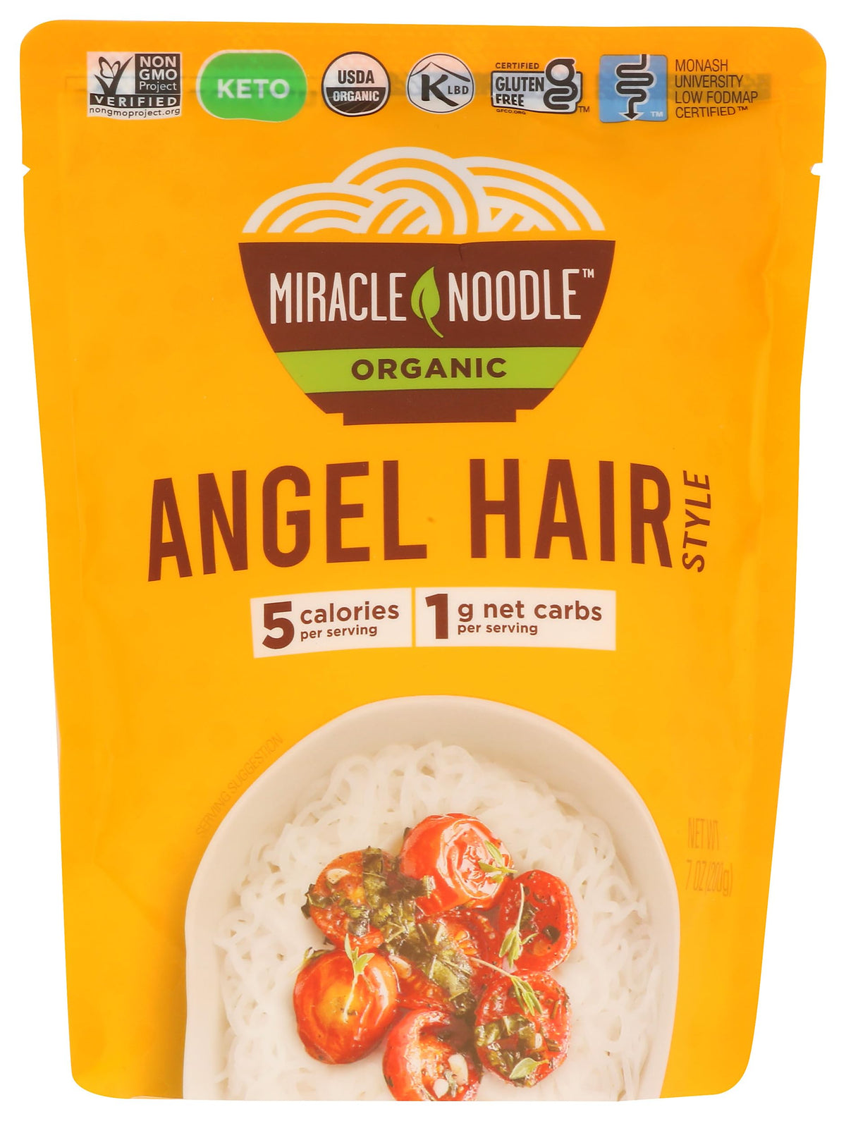 Miracle Noodle Organic Plant-Based Angel Hair Noodles, 7 OZ, Gluten-Free, Zero Calories