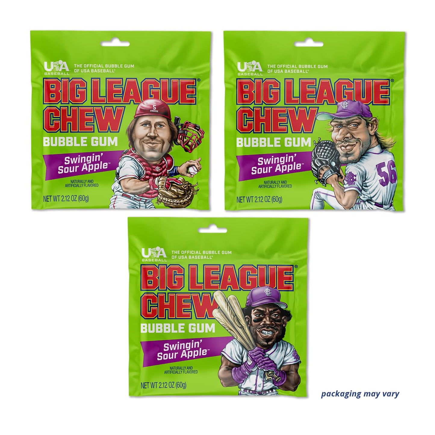 Big League Chew Swingin Sour Apple Bubble Gum - Tart & Tangy Apple Flavor Burst | Ideal for Baseball Games, Teams, Concessions,