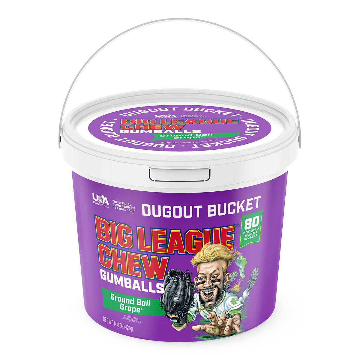 New Big League Chew Bubble Gum Dugout Bucket - 80 Pieces, Grape Flavor | Ideal For Baseball Games, Teams, Concessions, Parties, 