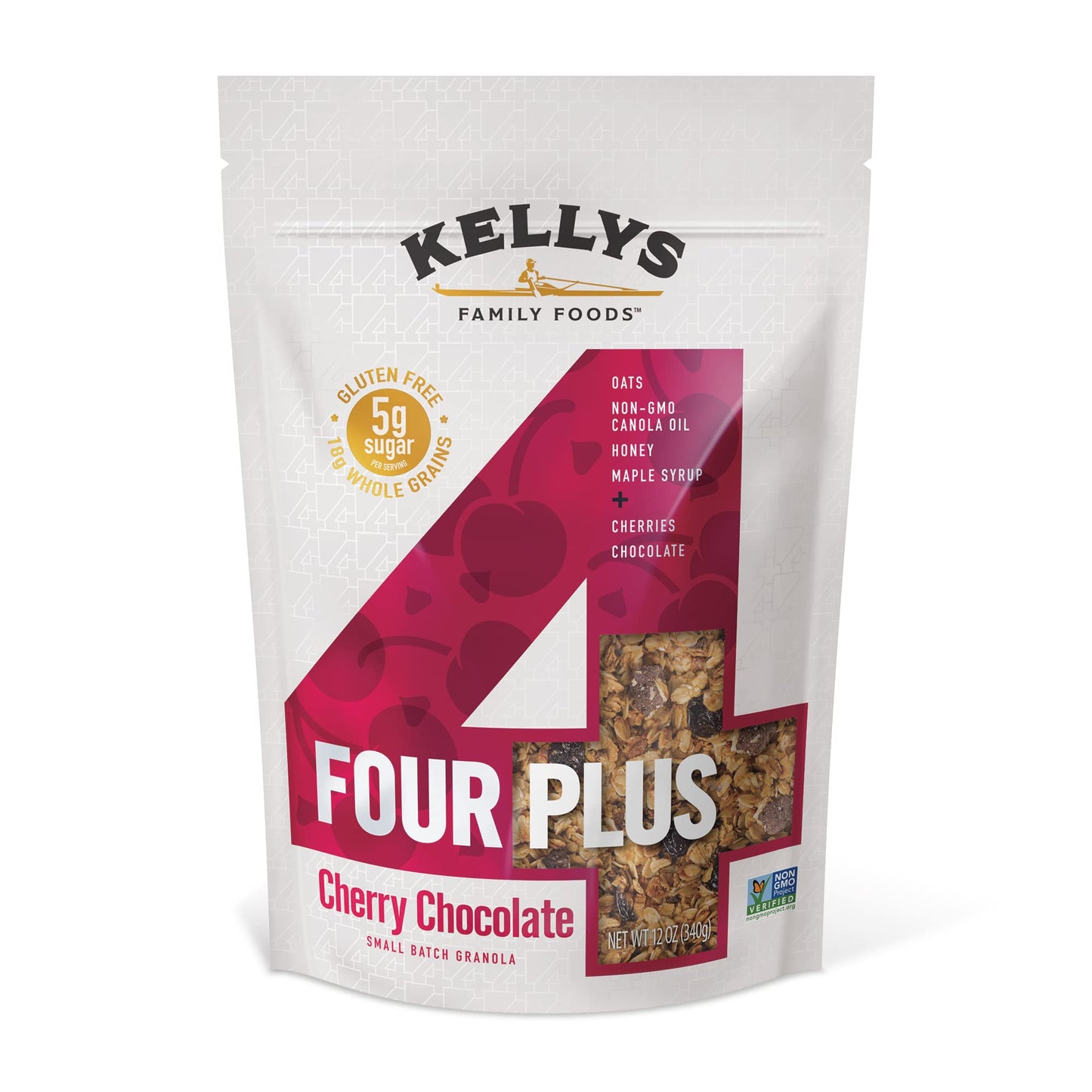 Kellys Four Plus Granola Cereal, Cherry Chocolate, Non-GMO, Low Sugar, Gluten Free, 12oz