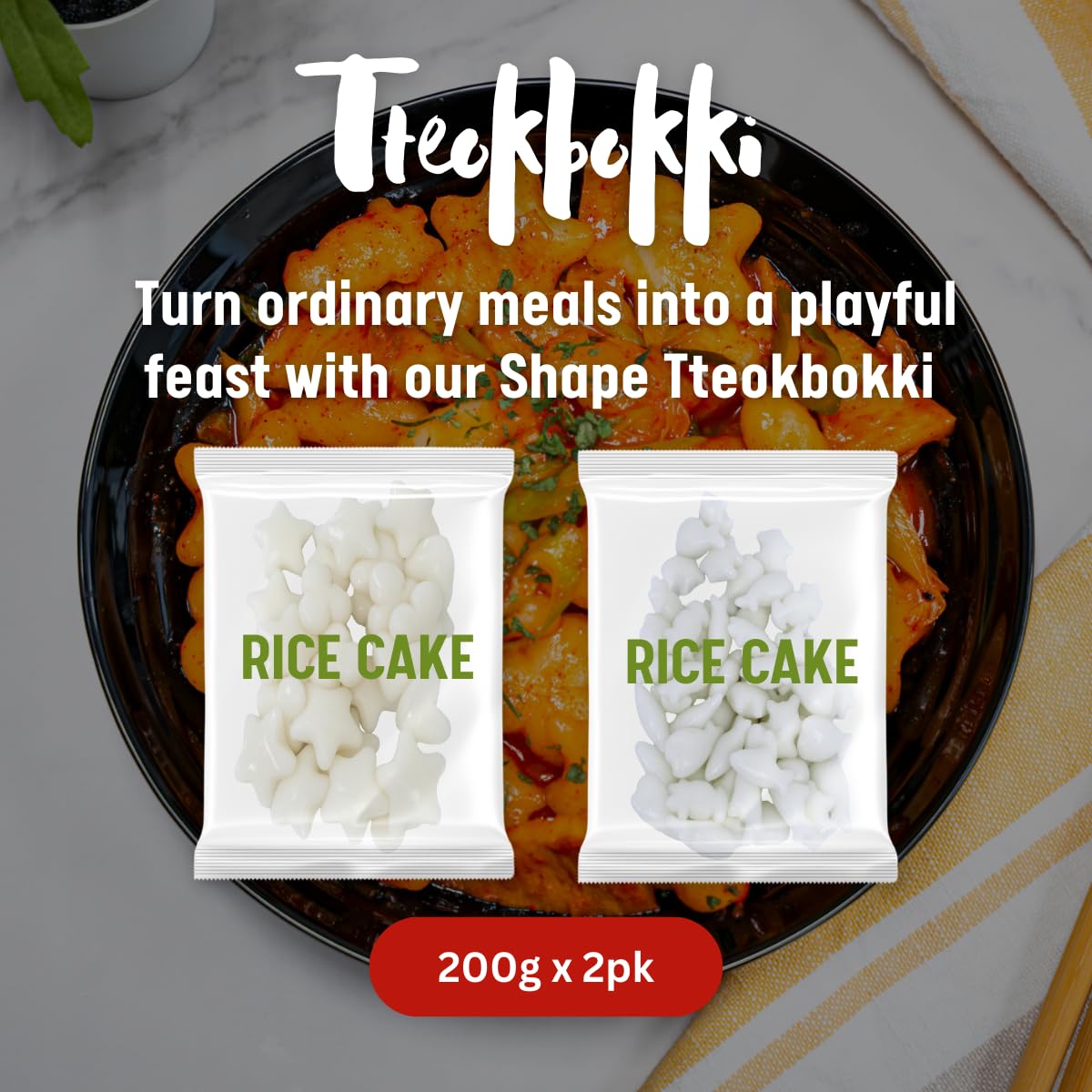 Korean Rice Cake, Tteokbokki, Fun-Shaped & Chewy, 1 Pack (2 Individual Package) Vegan, Non-Gmo, Gluten-Free, Easy To Cook, 14.10Oz Per Pack (2 Pack) (14.1 Oz)