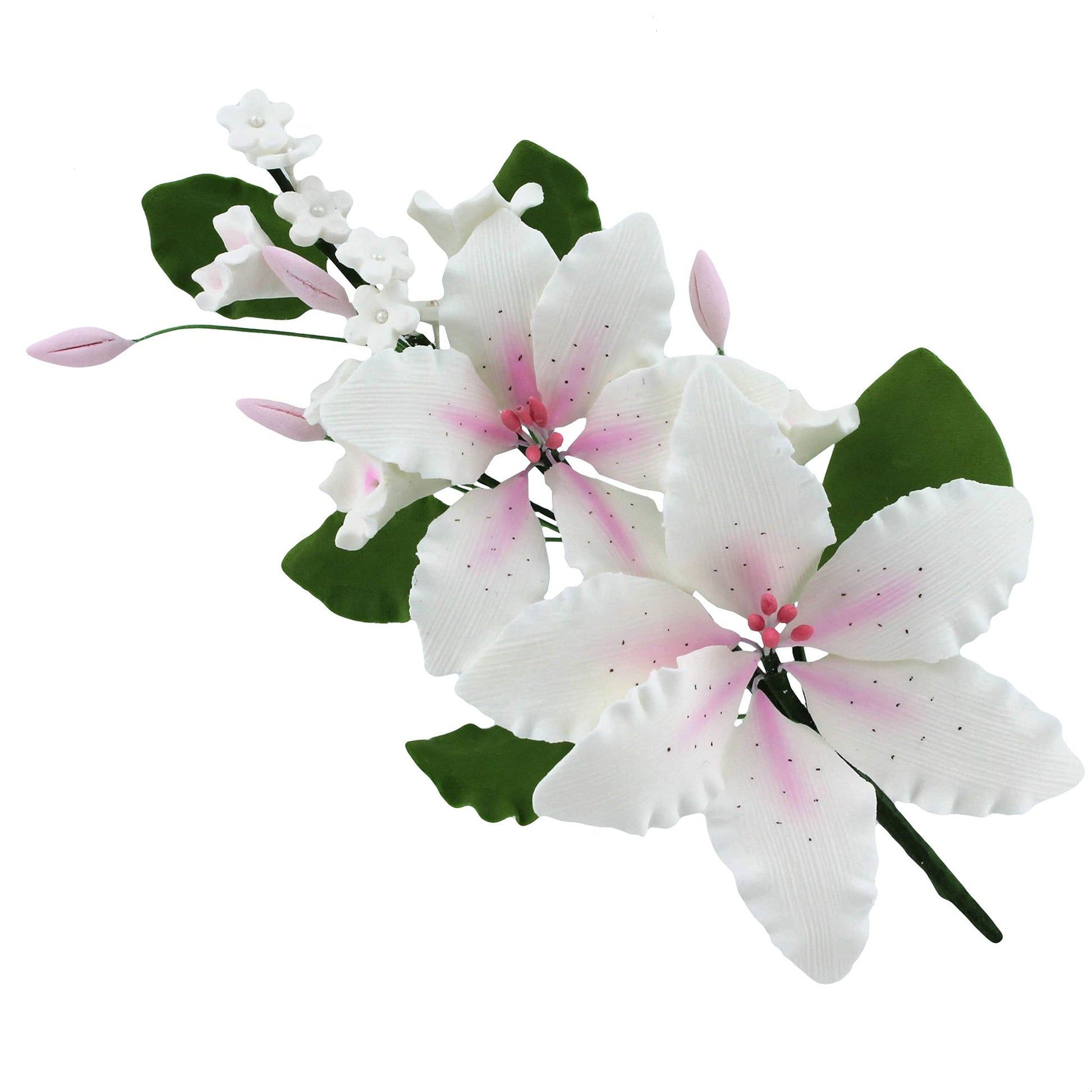Global Sugar Art Double Rubrum Lily Cake Topper Spray, White with Pink, 1 Count