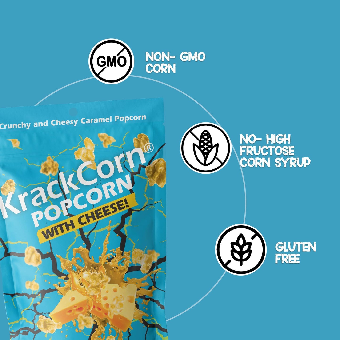 KrackCorn Cheddar Cheese Popcorn - Gluten-Free, Non-GMO, Sweet & Salty Gourmet Snack - 8.5 Ounce (Pack of 2)