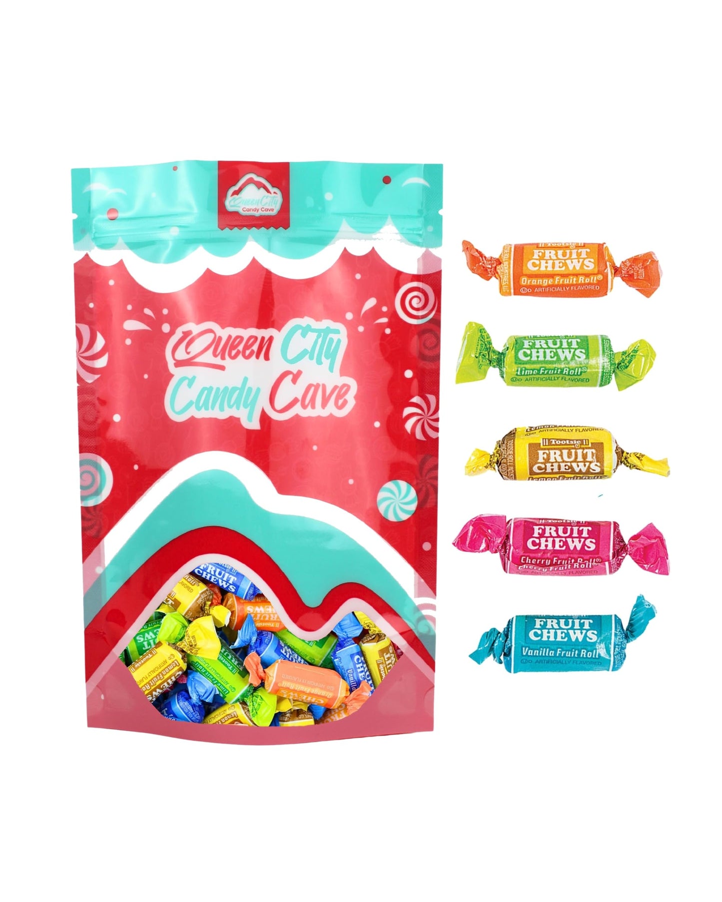 QUEEN CITY CANDY CAVE Mini Fruit Flavored Tootsee Roll Chews, Individually Wrapped, 2 Pound Bulk Pack