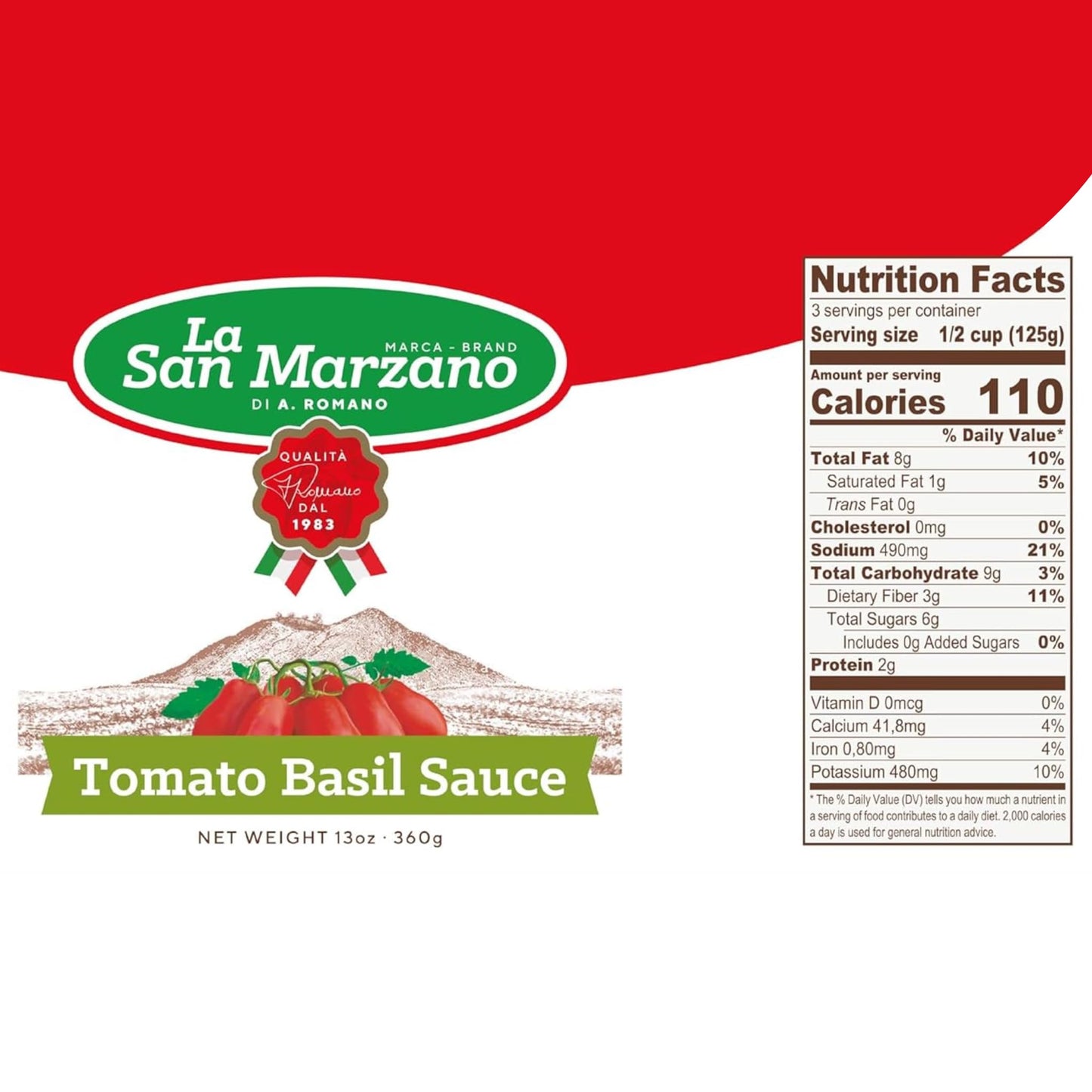 La San Marzano Tomato Basil Sauce, All Natural, Non-GMO, Vegan, Gluten Free, 13 oz (Pack of 3)