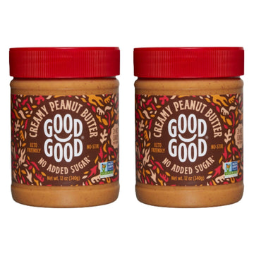 Good Good Creamy Peanut Butter Keto Friendly - Low Carb & No Added Sugars - Vegan - No Palm Oil Or Preservatives - Non-Gmo - 12 Oz / 340G (Pack Of 2)