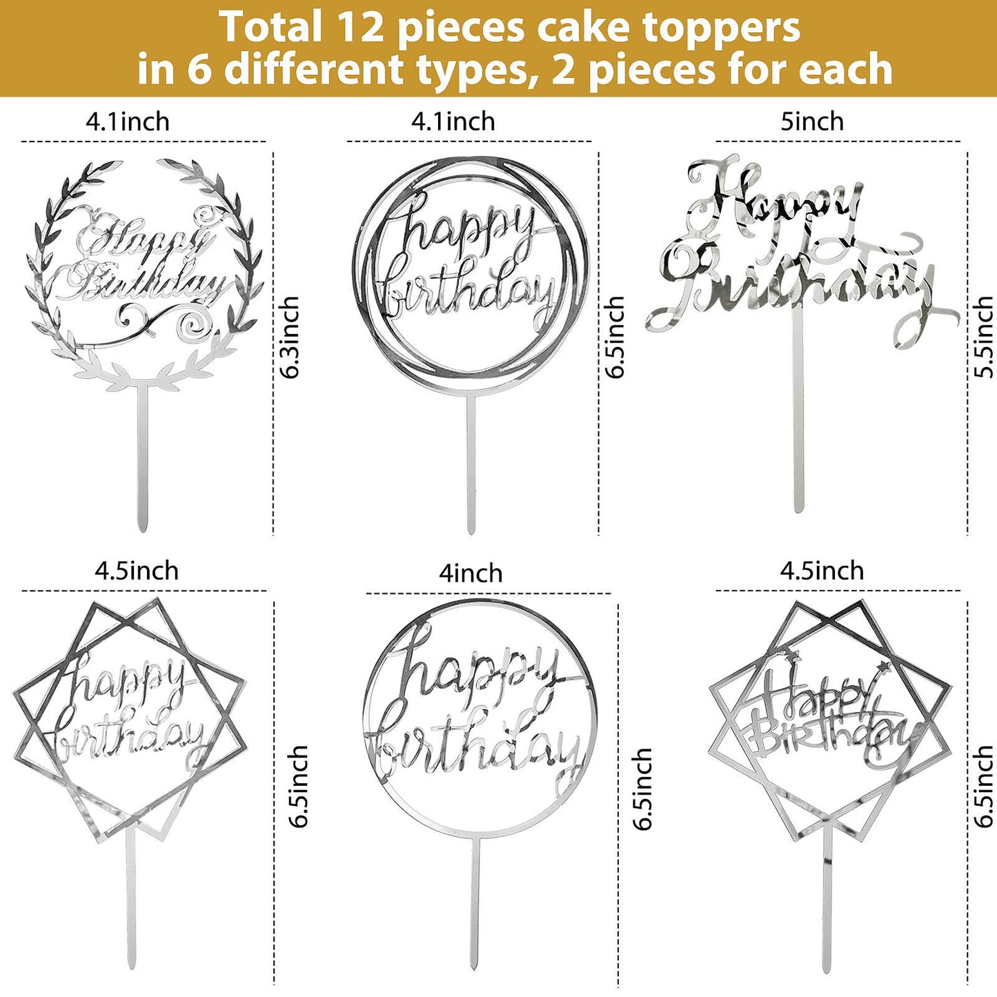 12 Pieces Acrylic Happy Birthday Cake Topper Glitter Birthday Cupcake Topper Pick Decorations For Birthday Party Cake Desserts P