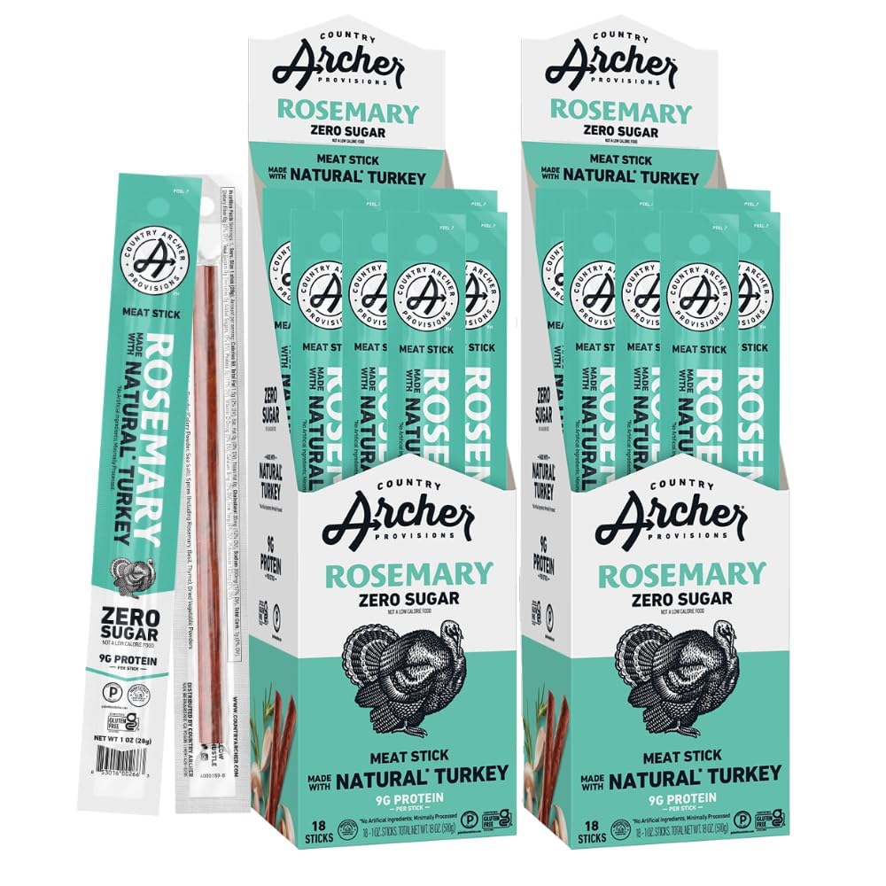 Country Archer Rosemary Turkey Sticks, 100% Natural, Gluten Free, High Protein Snacks, 1 Ounce, Pack of 36