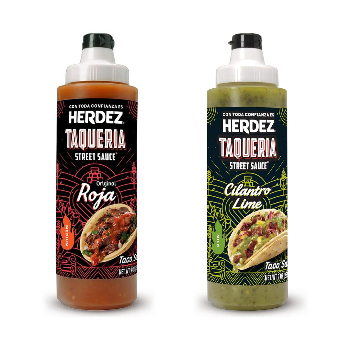 Herdez Taqueria Street Sauce Variety Pack - Original Cilantro Lime & Original Roja, 9.3 oz Each - Authentic Mexican Taco Sauce
