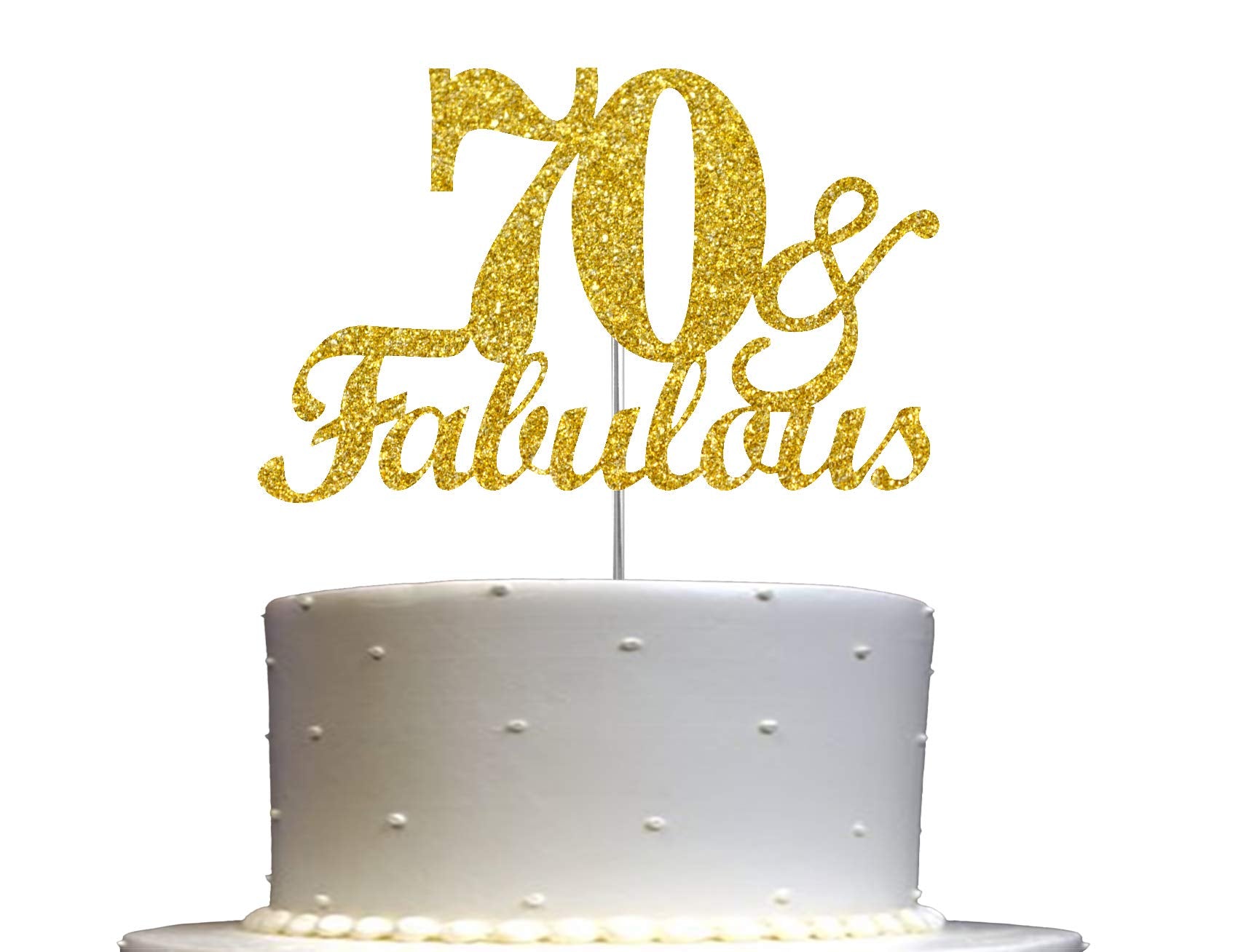 RokAPary 70th Birthday Cake Topper, Gold Glitter Acrylic, Sturdy Double-Sided, Made in USA, Model RCTF