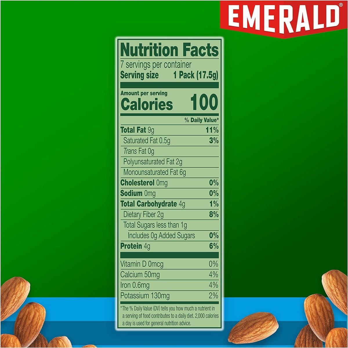 Emerald Nuts Whole Almonds, 100-Calorie Individual Packs 7Ct, 4.34 Oz (Pack Of 3)