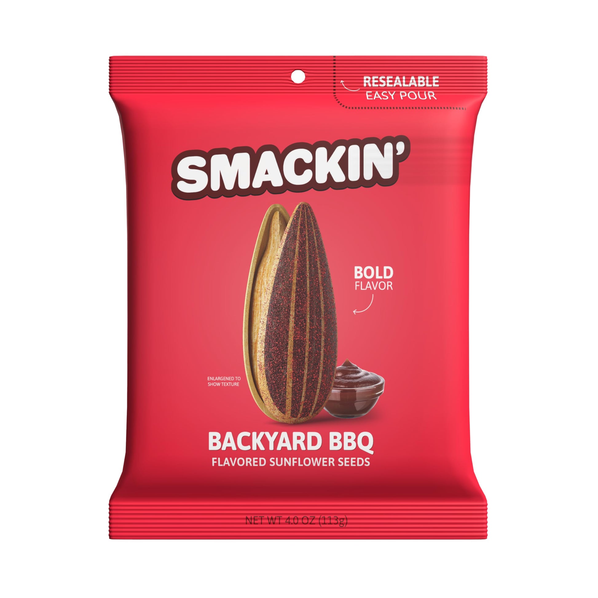SMACKIN - Jumbo Roasted Sunflower Seeds  No Salty Burn  American Made  Easy Pour & Seal - Backyard BBQ  4oz bag (12 Bags)
