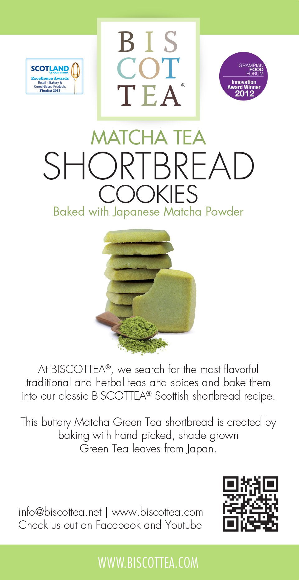 Biscottea Matcha Green Tea Shortbread Cookies (8 Cookies)