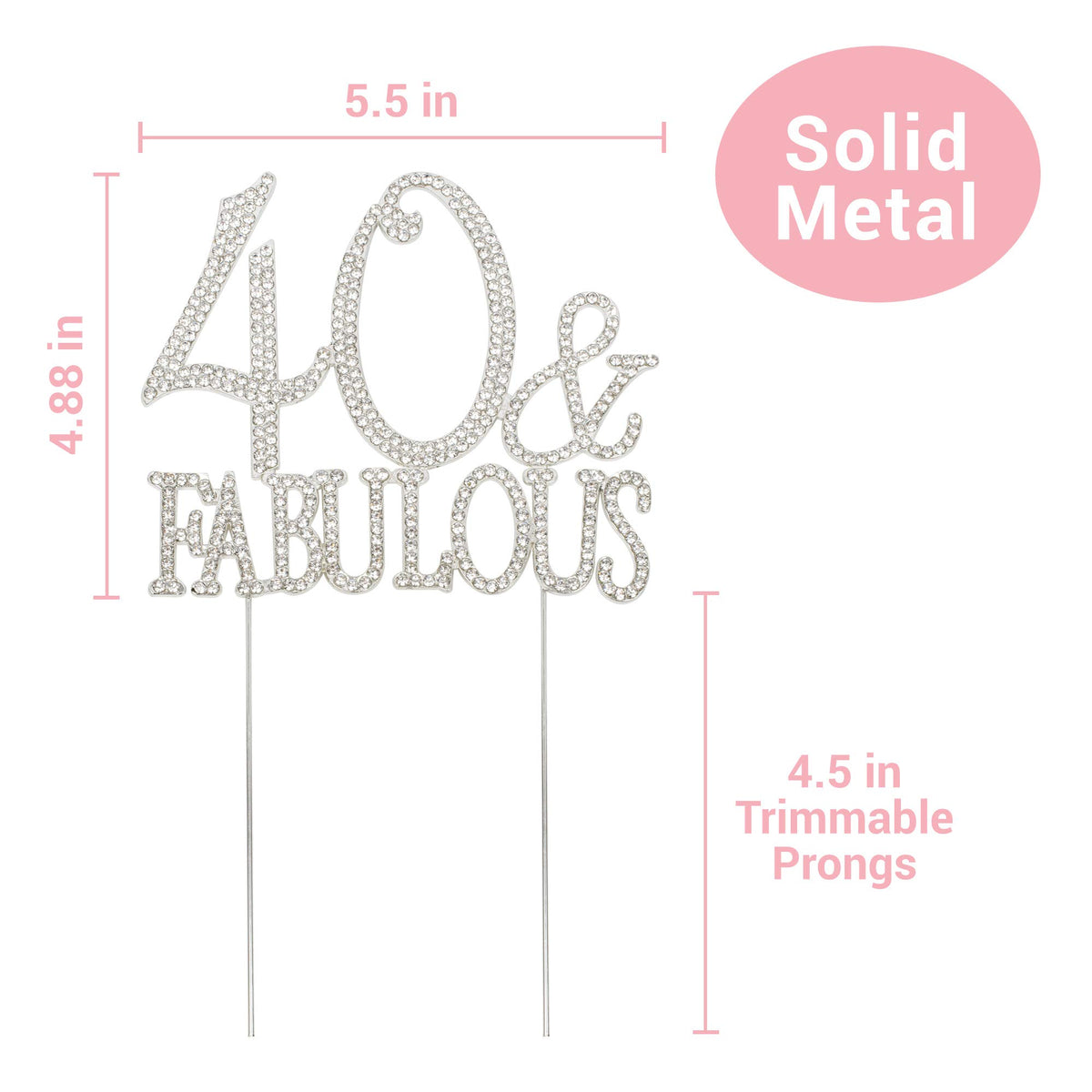 Crystal Creations 40 Cake Topper - Premium Silver Metal, Sparkly Rhinestone, 1 Count
