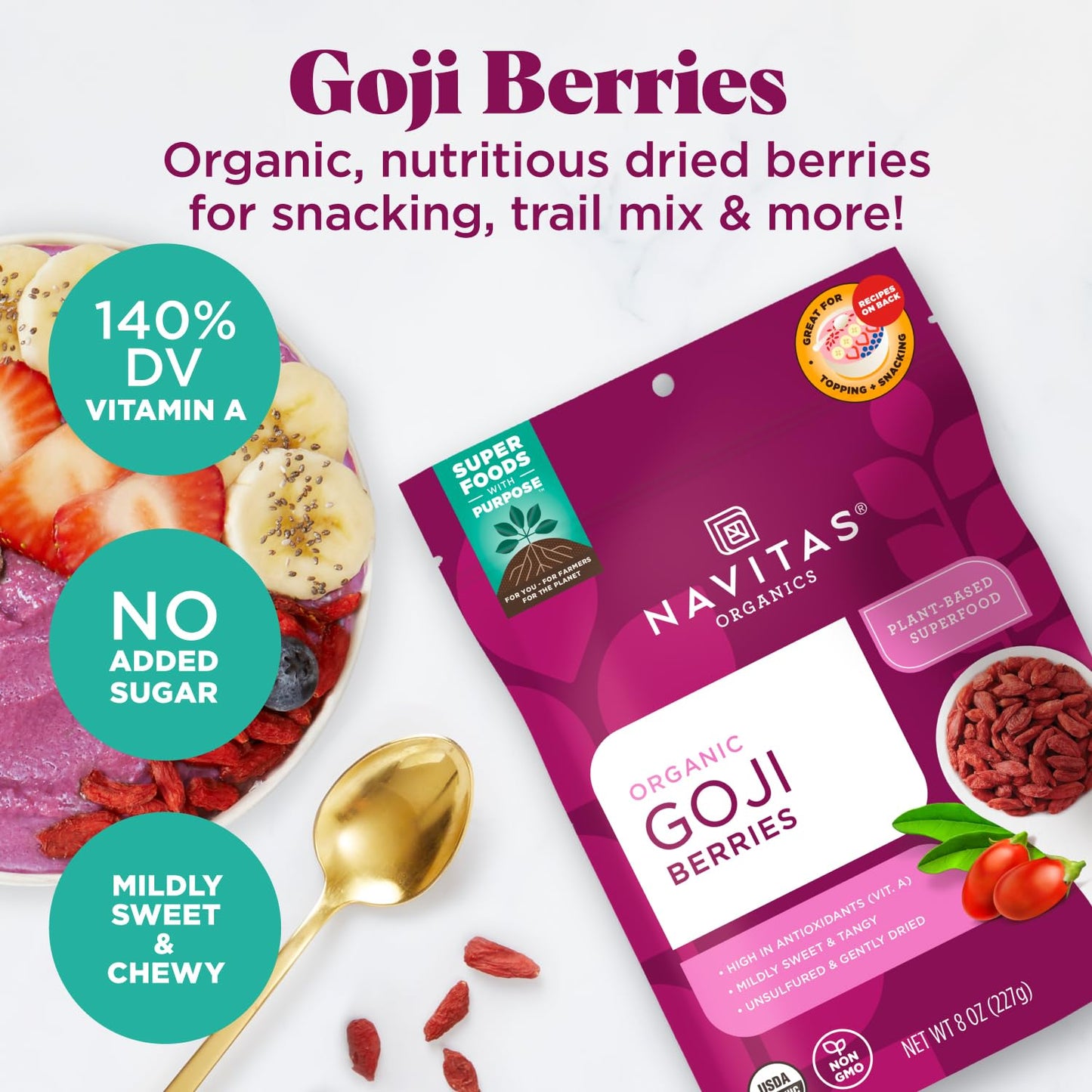 Navitas Organics Goji Berries, 16 Ounce. Bag, 15 Servings Organic, Non-Gmo, Sun-Dried, Sulfite-Free
