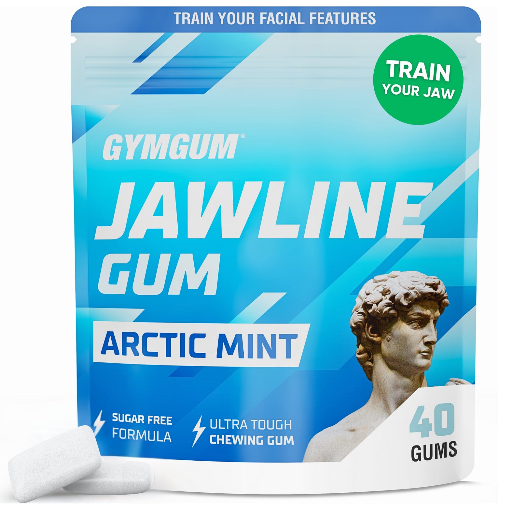 GYMGUM Jawline Gum - Hard Chewing Gum for Jaw Strength, Sugar-Free, 40 Count, Arctic Mint