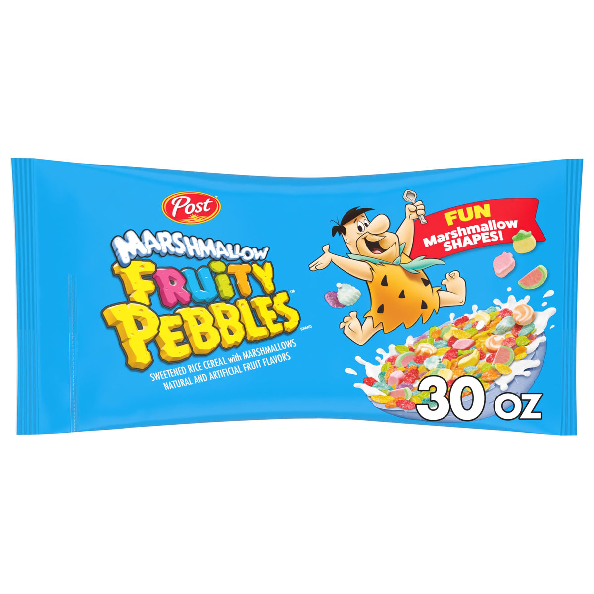 Fruity Pebbles Marshmallow Sweetened Rice Cereal, Gluten Free, 30 oz Bag