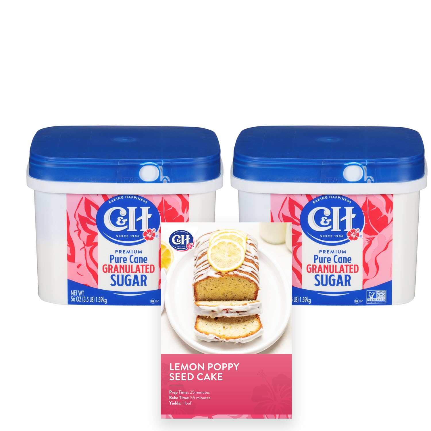 C&H Granulated Sugar  3.5 lb Easy-Baking Tub (Pack of 2) - Ideal for Family Baking  Desserts  and Everyday Sweetening - Includes Bonus Recipe Card