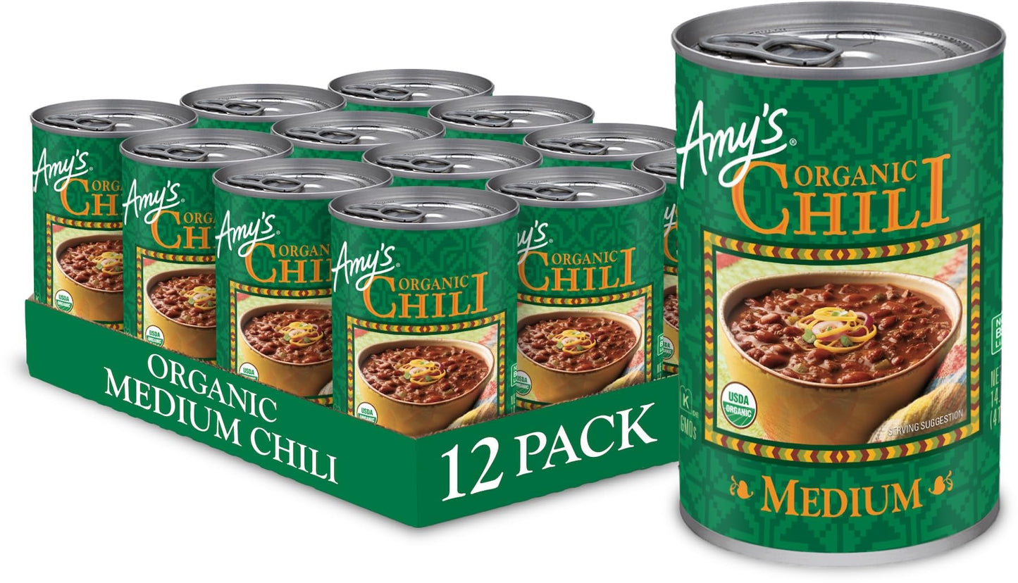 Amys Organic Chili, Gluten Free, Vegetarian, Medium Spice, 14.7 oz (Pack of 12), Natural