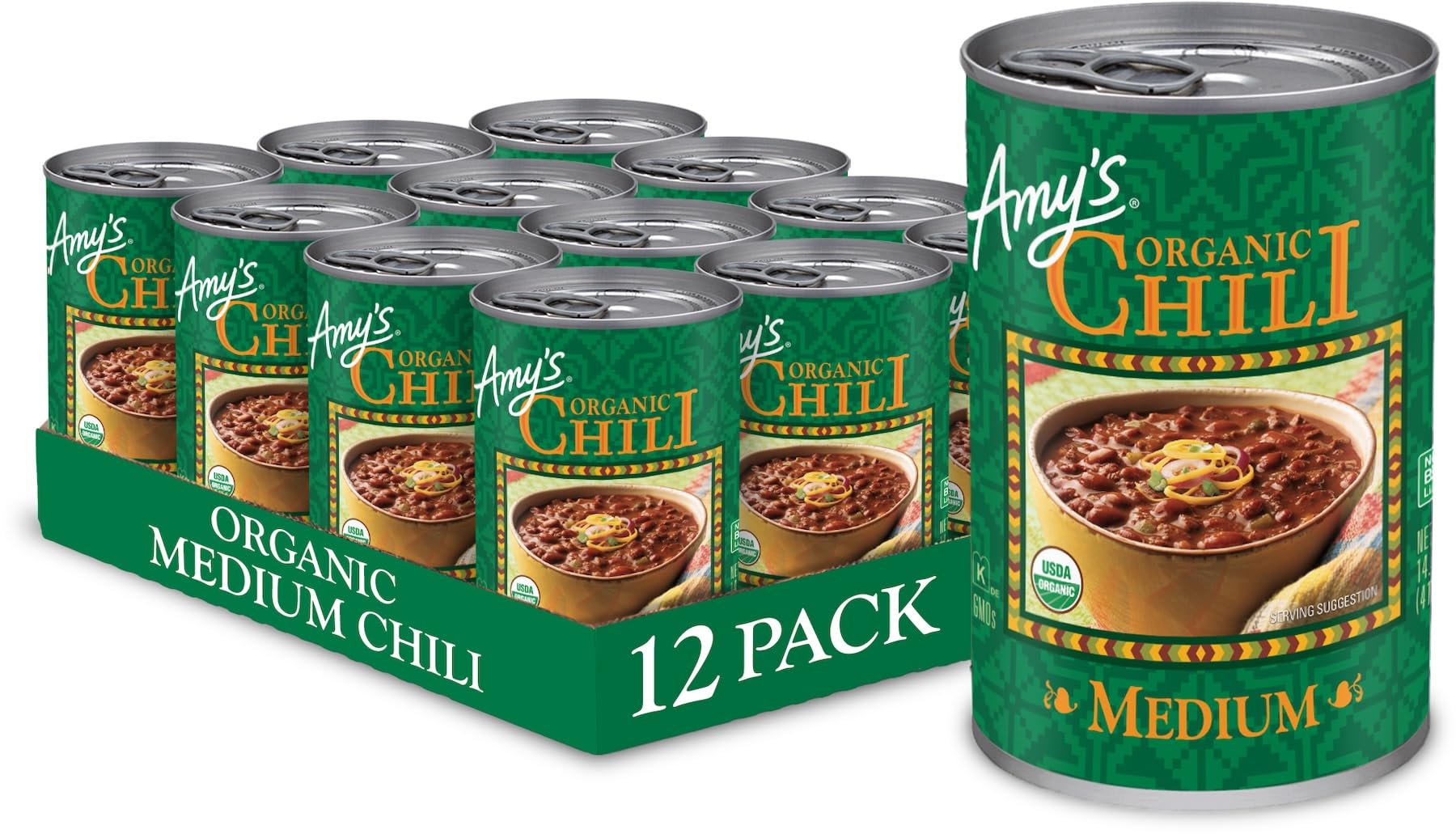 Amys Organic Chili, Gluten Free, Vegetarian, Medium Spice, 14.7 oz (Pack of 12), Natural