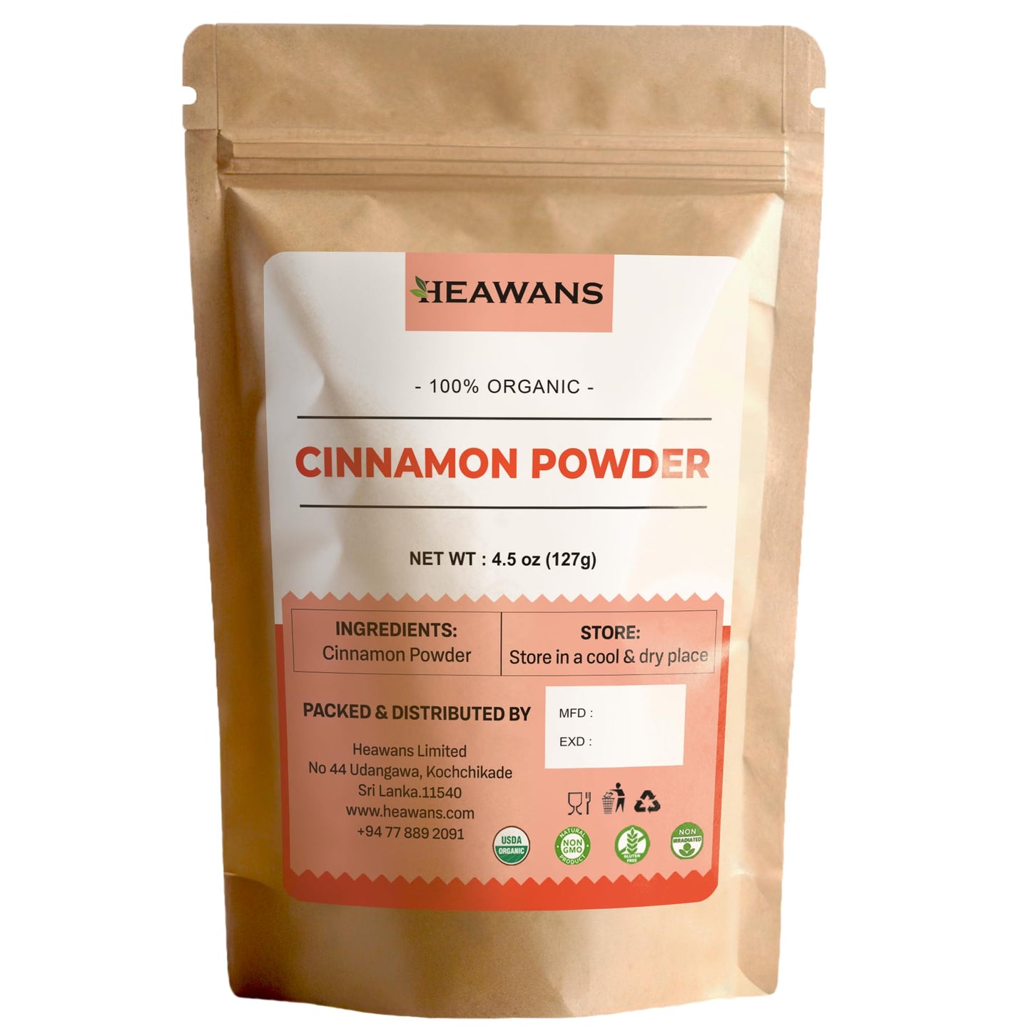 Heawans Organic Ceylon Cinnamon Powder, Premium Special Grade, 4.5 oz (127g)