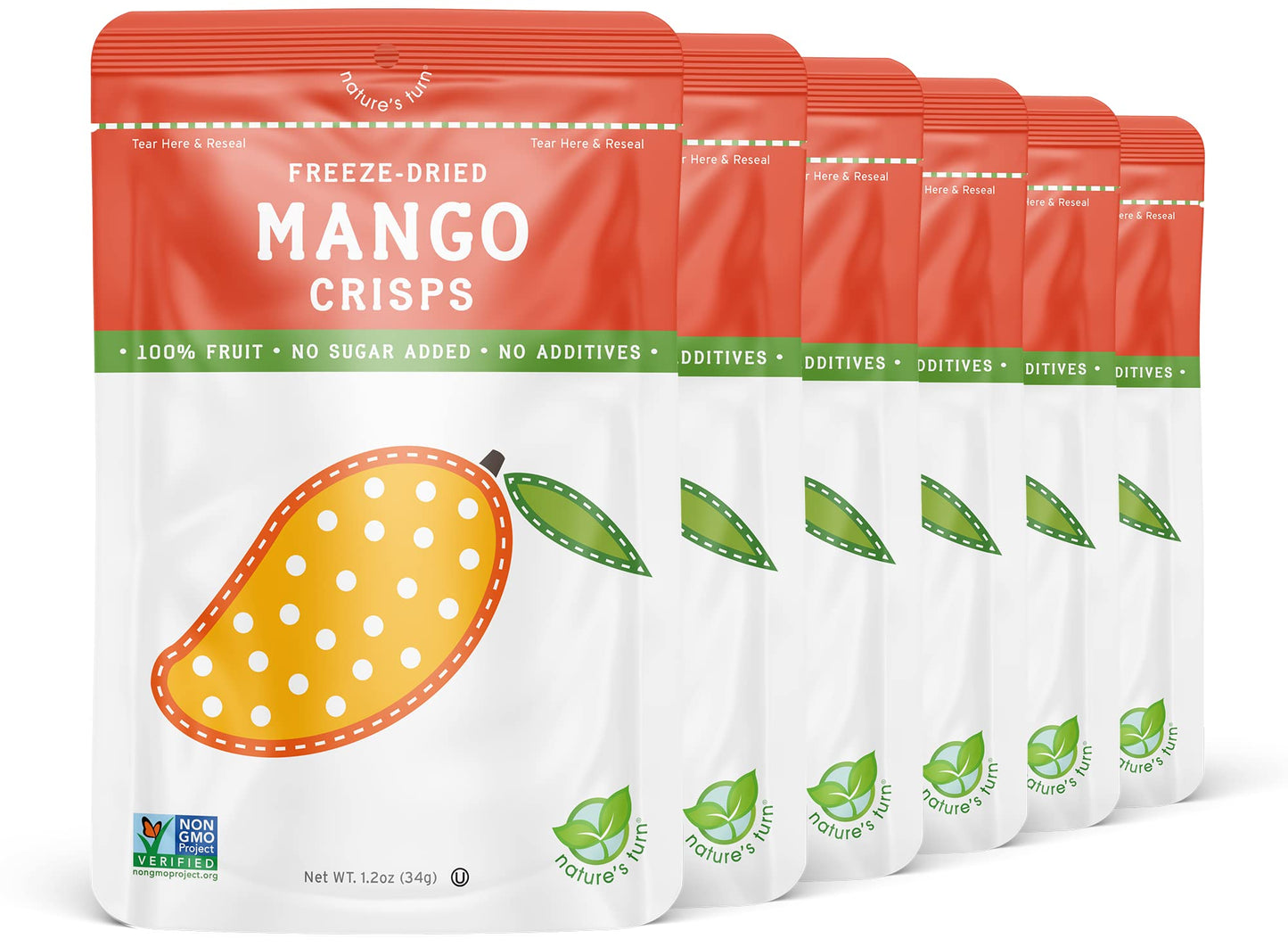 Nature'S Turn Freeze-Dried Fruit Snacks, Mango Crisps, Pack Of 6 (1.2 Oz Each)