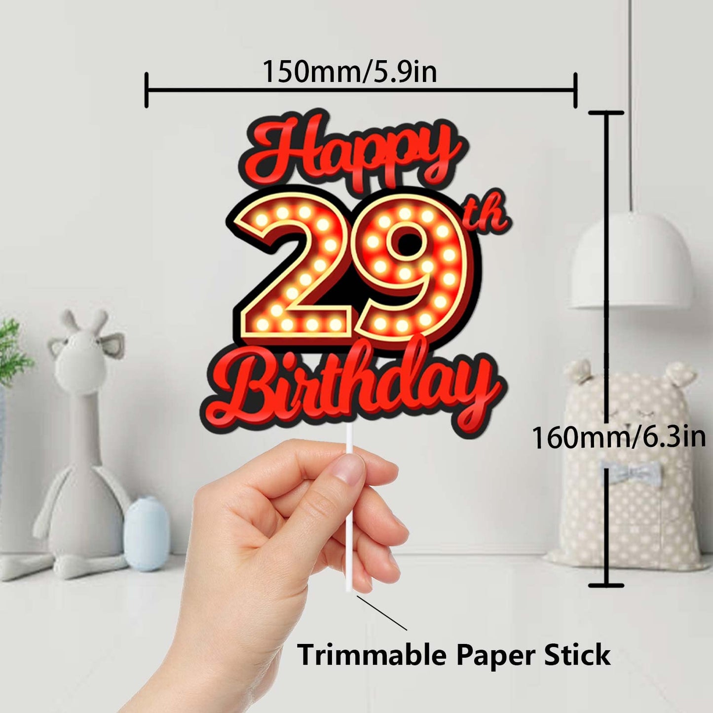 Happy 29Th Birthday Cake Topper Fluorescent Flashing Night Out Hen Movie Nightclub Theme Decor Supplies Woman Man Happy Birthday