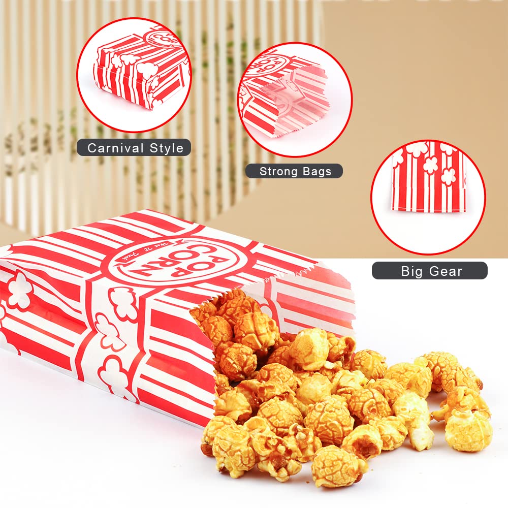 Zahaat Popcorn Bags, 1 OZ Red and White, Paper, Small, Bulk for Movie, Theater, Carnival Party