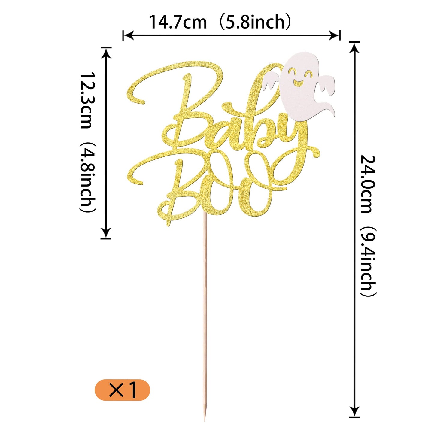 Rssta i Cake Topper - Spooky Baby Boo Ghost Pick for Halloween Party - Gold - Model XM120-Gold - Paper Material
