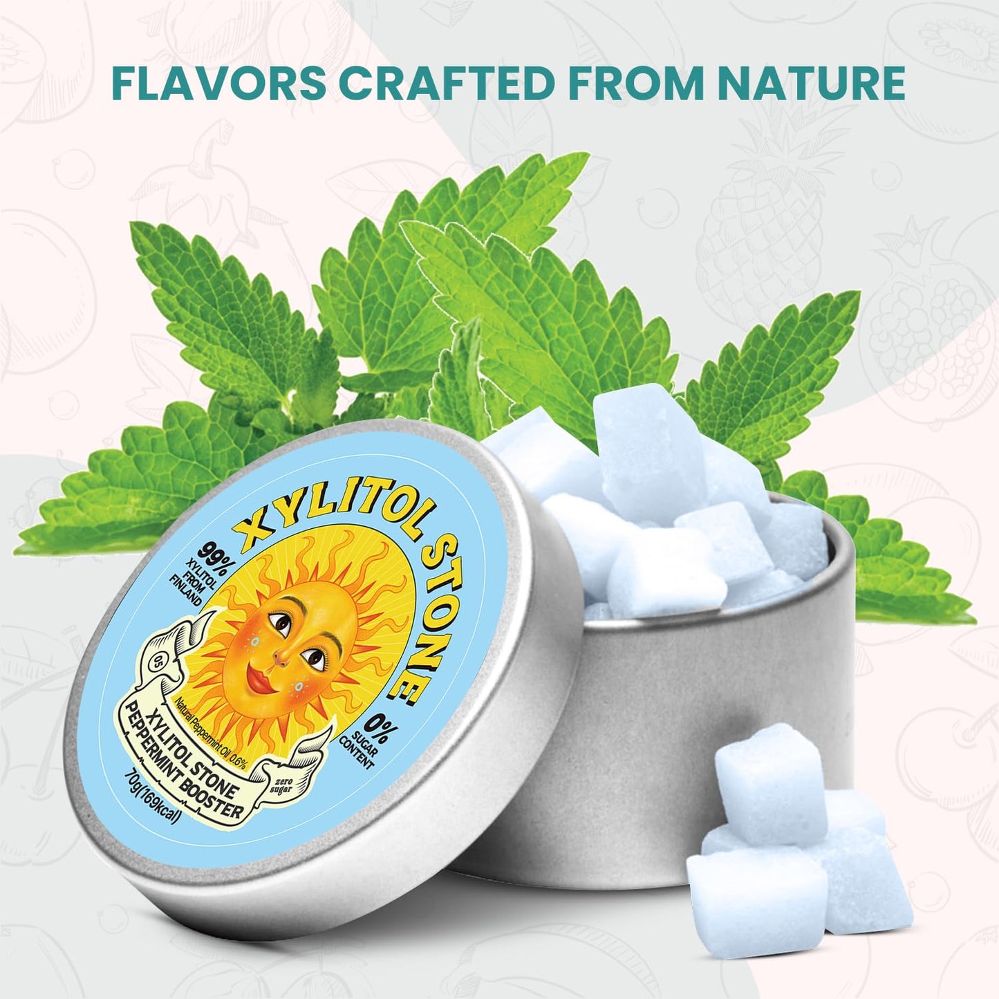Xylitol Stone | Delicious Sugar Free Candy | 100% Finnish Xylitol Mints | Health Conscious Snacks | Refreshing Breath Mints | Unique Hard Candy Gift (Peppermint Booster Flavor)
