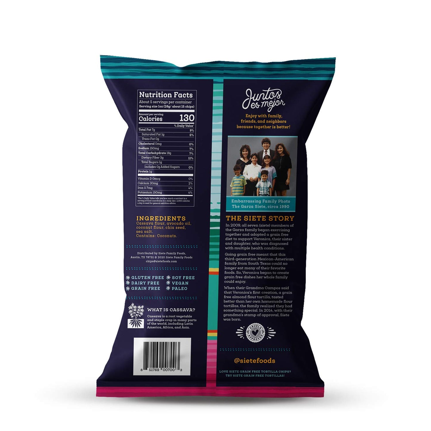 Siete Tortilla Chips | Grain free | Gluten Free Chips | Paleo & Vegan Snacks | Non GMO | Sea Salt, 5 Ounce (Pack of 6)