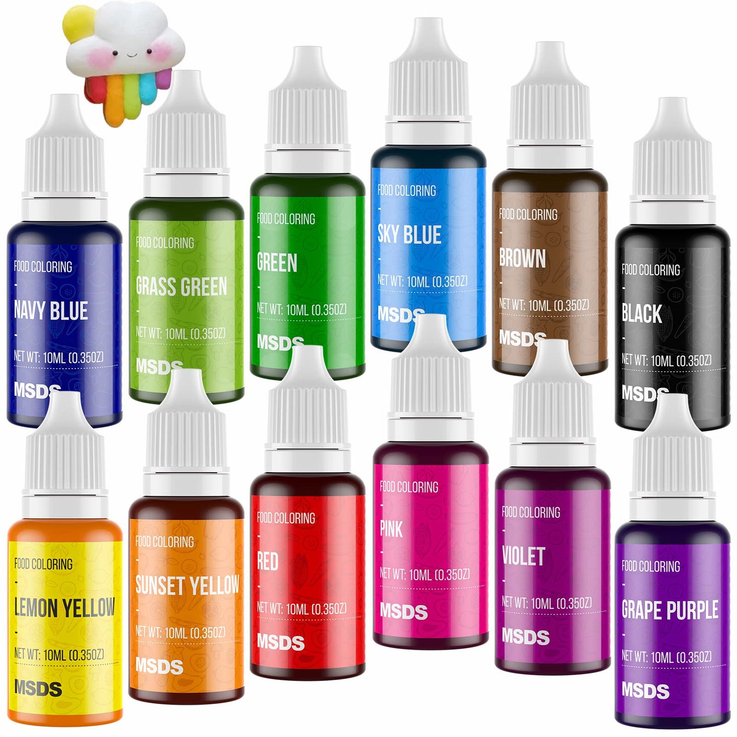 Nomeca 12 Color Cake Food Coloring Set - Food Grade Liquid Dye, 0.35 Fl Oz Bottles, Vibrant for Baking, Icing, Fondant, Slime Making