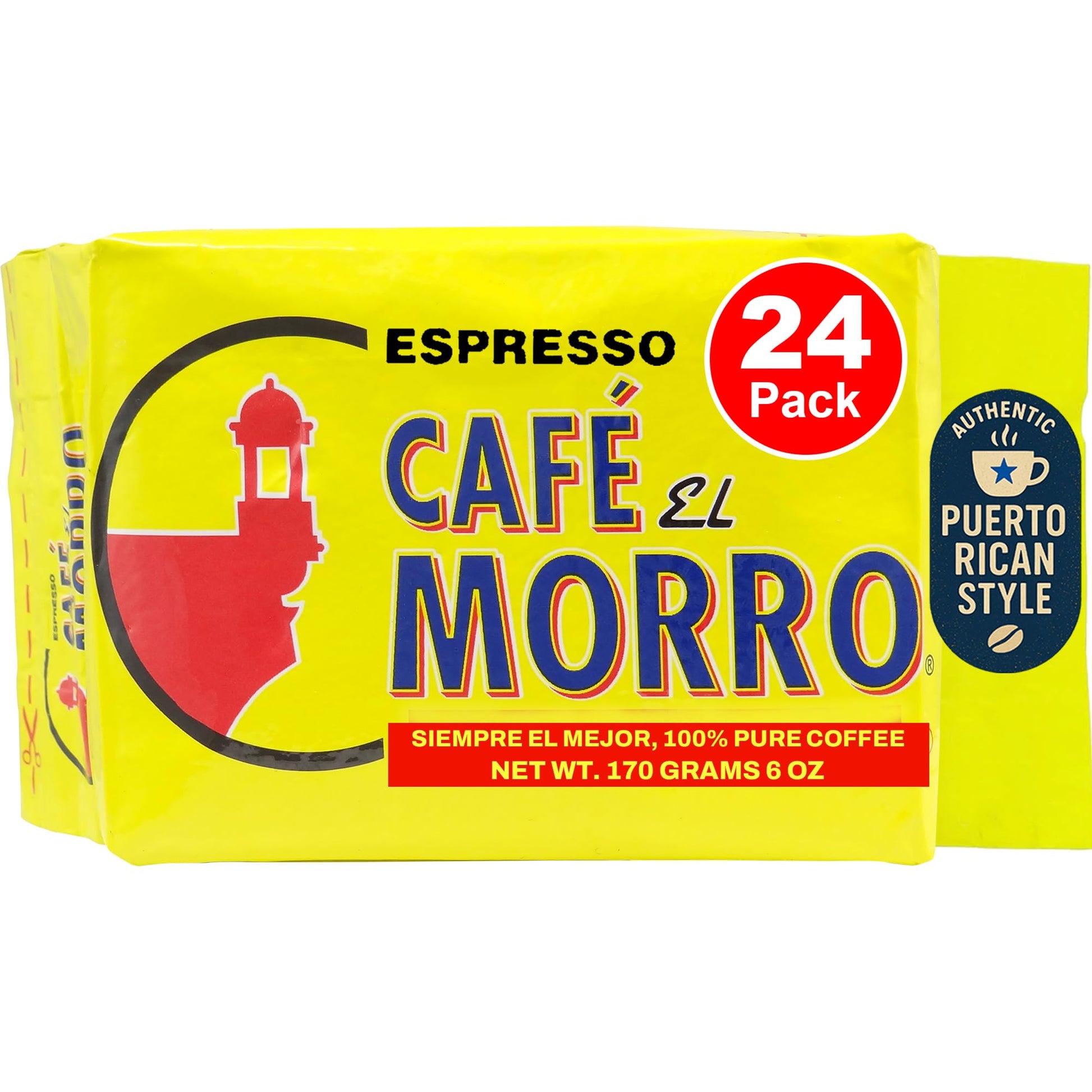 Cafe El Morro Premium Ground Coffee, Gourmet Dark Roast Espresso, 6 oz (Pack of 24)