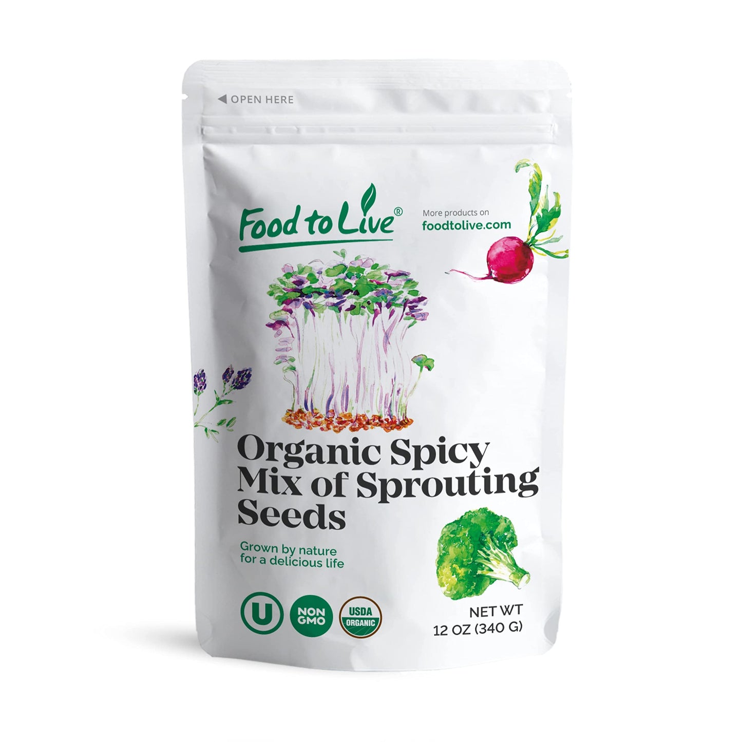 Food to Live Organic Spicy Mix of Sprouting Seeds, 12 Ounces - Non-GMO Broccoli, Radish, Alfalfa, Raw, Rich Germination Rate, No