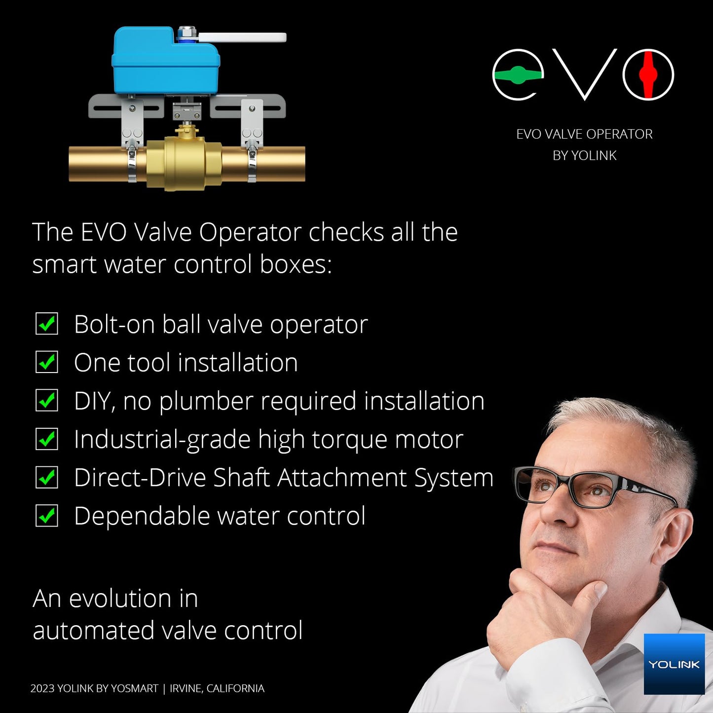 Yolink Diy Automatic Water Leak Detection & Shut-Off Starter Kit, Valve Operator, Wireless Valve Controller, (3) Leak Sensors, H