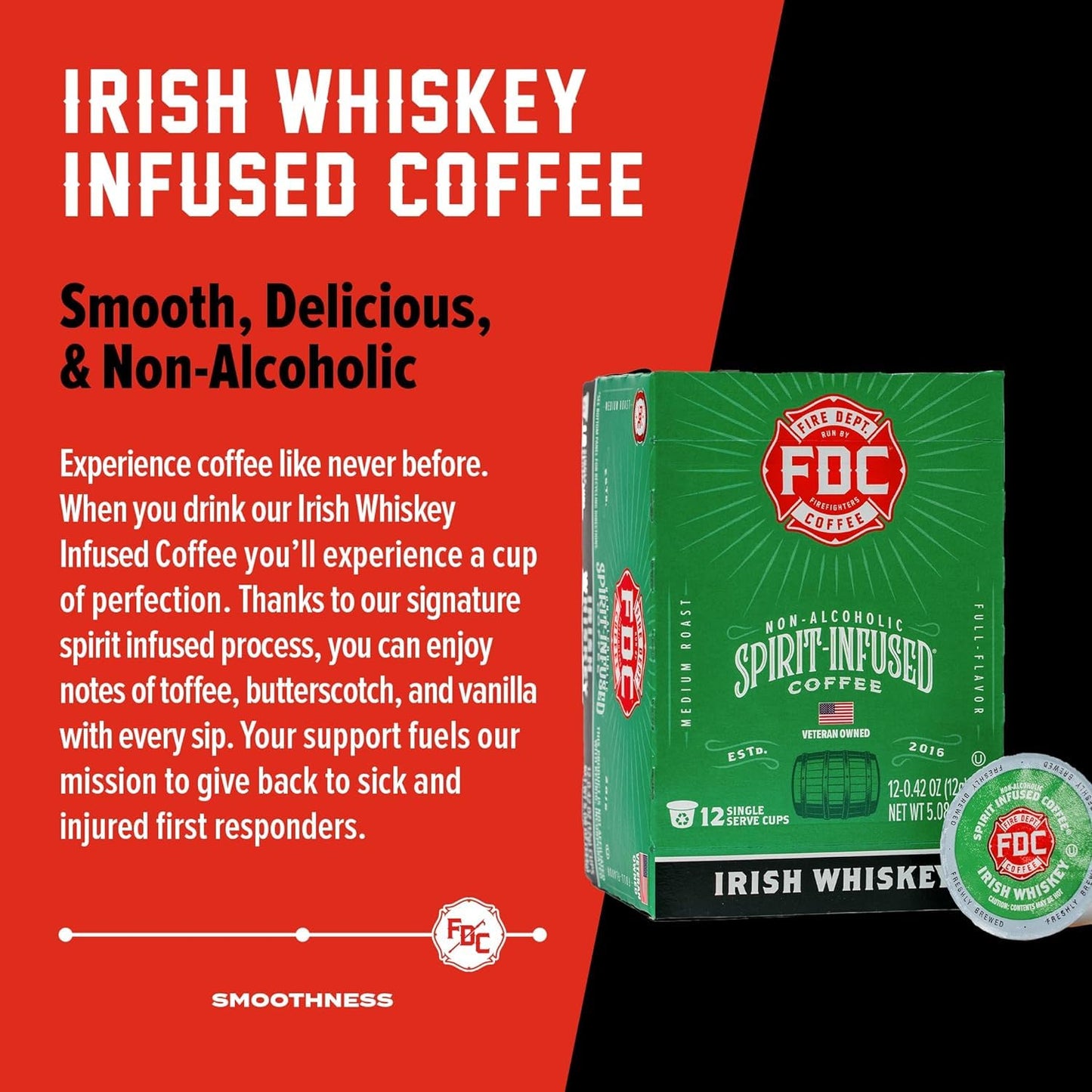 Fire Department Coffee Irish spirit-inspired flavor Coffee K-Cups, Non-  ic, 24 Pods, Veteran Owned, Roasted in the USA
