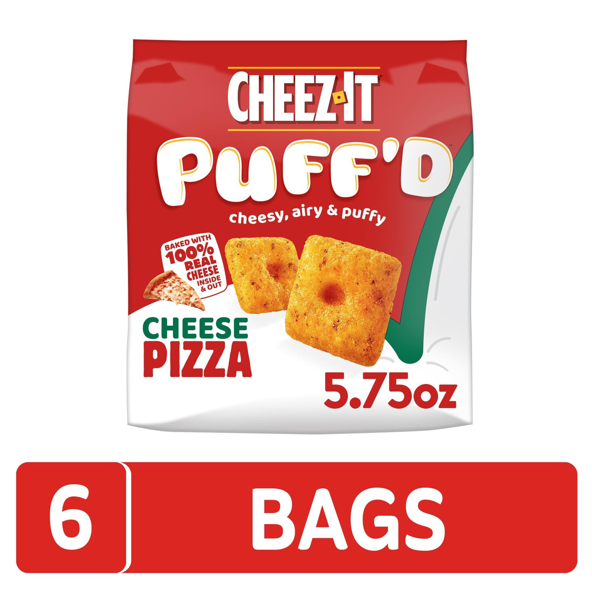 Cheez-It Puff d Cheesy Baked Snacks, Puffed Crackers, Lunch Snacks, Cheese Pizza (6 Bags)