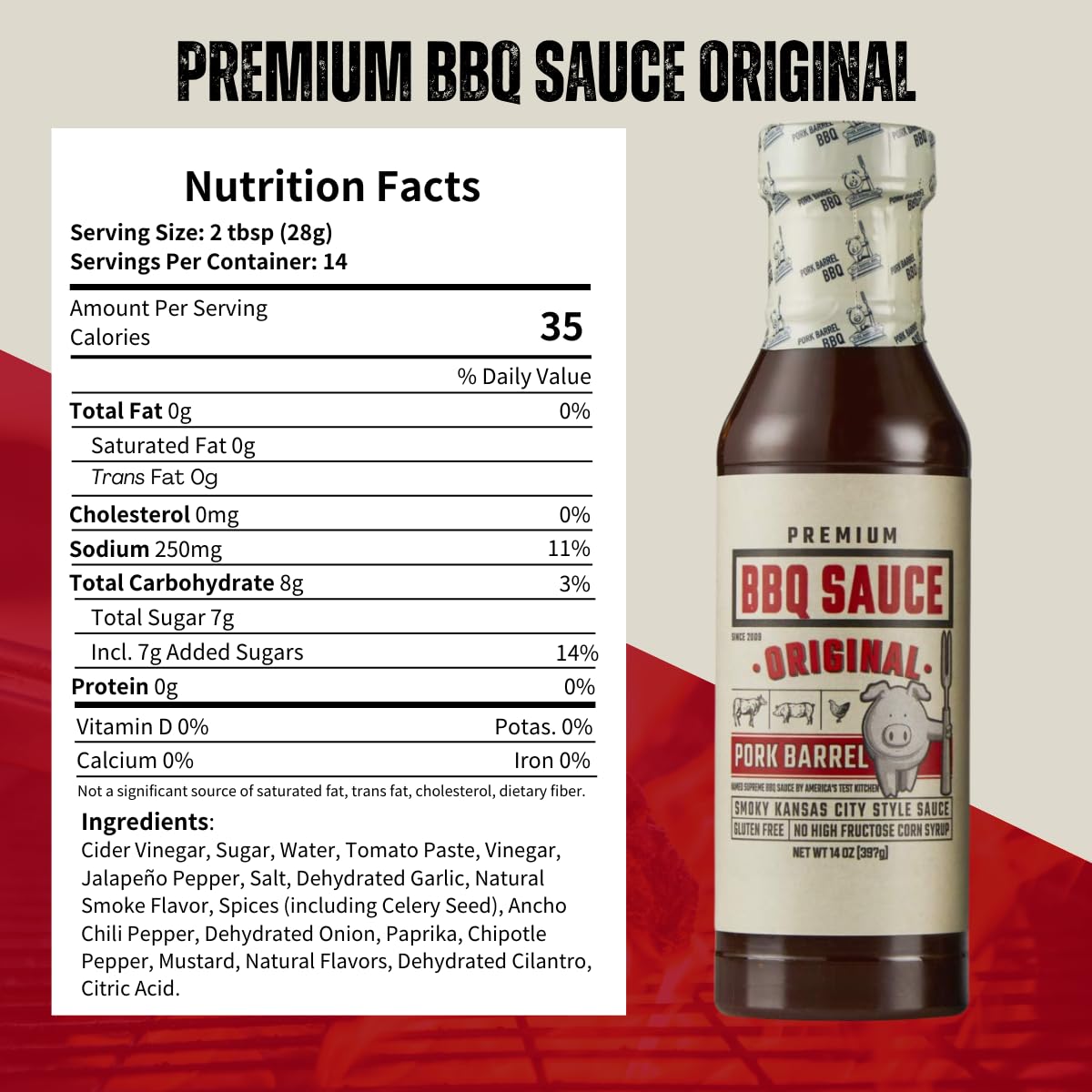Pork Barrel Original Bbq Competition Sauce, Smoky Kansas City Style, Small Batch, No High Fructose Corn Syrup, Gluten-Free Sauce