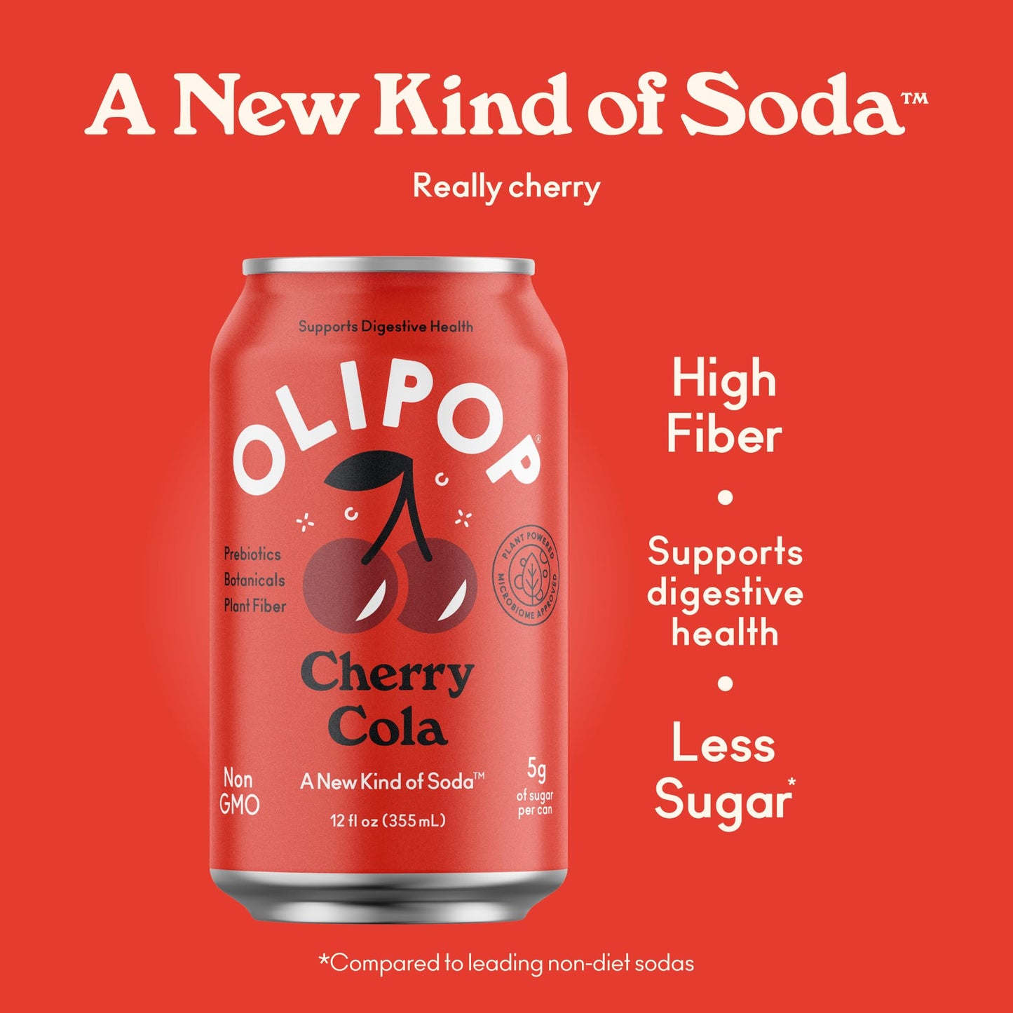 Olipop Prebiotic Soda Pop, Cherry Cola, A New Kind Of Soda Packed With Prebiotics, Fiber, And Botanicals, Gluten Free, Vegan, Gmo Free, 12Oz (12-Cans)